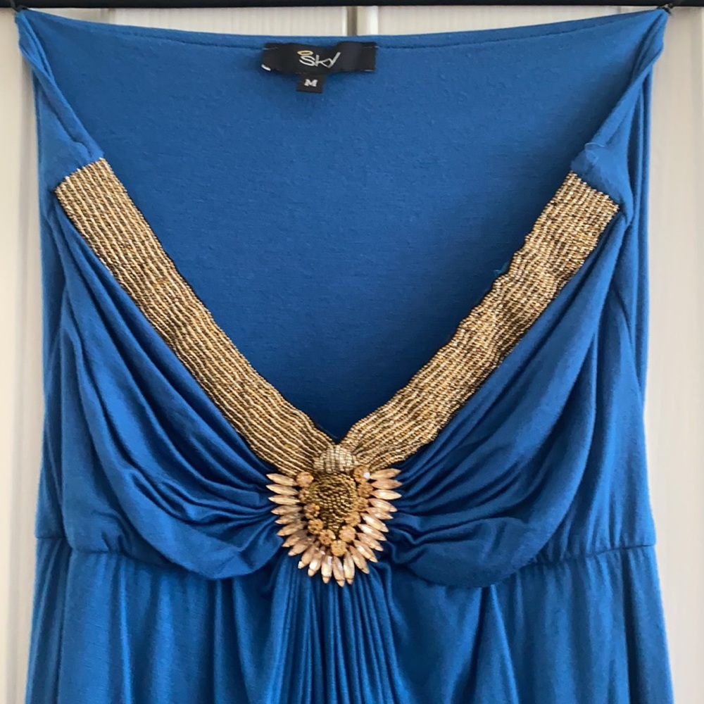 Sky Teal Gold Bead High Low